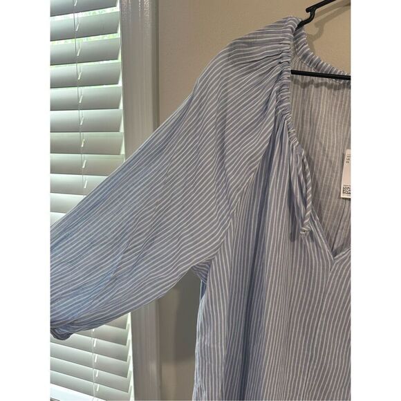NWT H&M Blue White Striped Linen Blend Dress 3/4 Sleeve XL - Picture 3 of 4